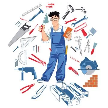 Handymen with tools Stock Illustration