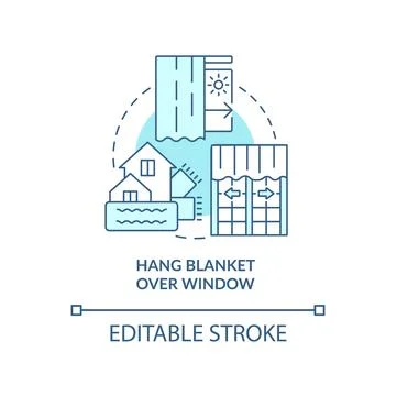 Hang blanket over window turquoise concept icon Illustrazione stock