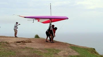 Hang Glider Flying Over The Ocean Coast In Australia (2 of 3) Stock-Footage 86008447