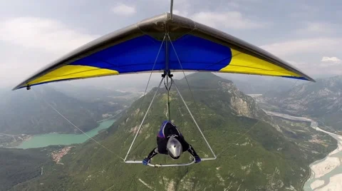 Hang glider, a front view in flight Stock Footage