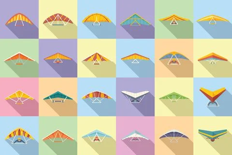 Hang glider icons set flat vector. Sport activity Stock Illustration
