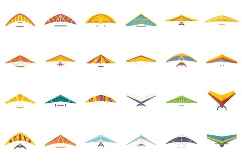 Hang glider icons set flat vector. Sport activity 스톡 일러스트
