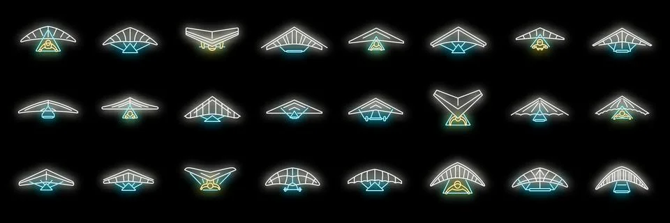 Hang glider icons set vector neon Illustration