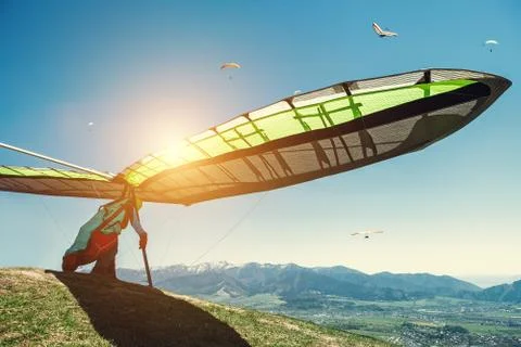 Hang-glider starting to fly Stock Photos