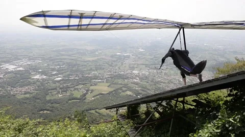 Hang Glider take-off on Montegrappa Stock Footage 65486710