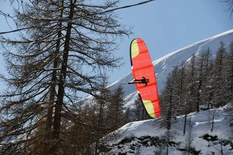 Hang gliding in flight. Stock Photos