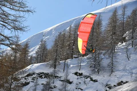 Hang gliding in flight. Stock Photos
