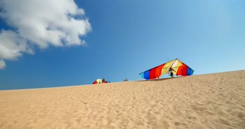 Hang Gliding School on Sand Dunes in Kitty Hawk, Outer Banks Stock Footage 141563272