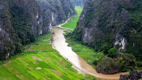 Hang Mua rice fields landscape in Ninh Binh, Vietnam timelapse Video stock 123470376