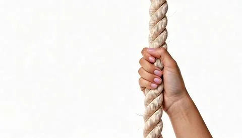 Hang or hanging by a rope, thread, string is an idiom, metaphor or connotat.. Stock Photos
