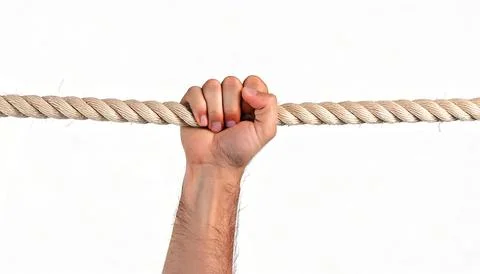 Hang or hanging by a rope, thread, string is an idiom, metaphor or connotat.. Stock Photos