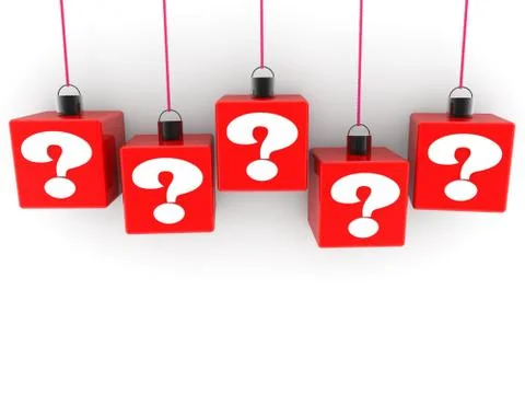 Hang on red cubes with question marks concept Stock Illustration