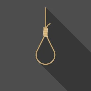 Hang rope with long shadow icon, suicide noose illustration vector, flat design Stock Illustration