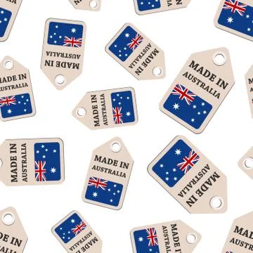 Hang tag made in Australia sticker with flag seamless pattern background. Bus イラスト素材