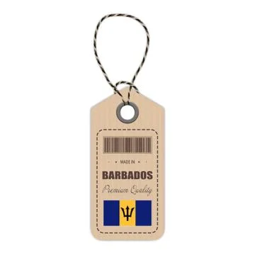Hang Tag Made In Barbados With Flag Icon Isolated On A White Background. Vector Stock Illustration