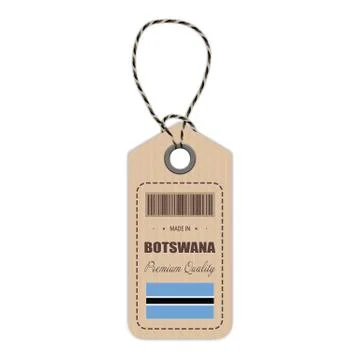 Hang Tag Made In Botswana With Flag Icon Isolated On A White Background. Vector Stock Illustration