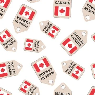 Hang tag made in Canada sticker with flag seamless pattern background. Busine Illustrazione stock
