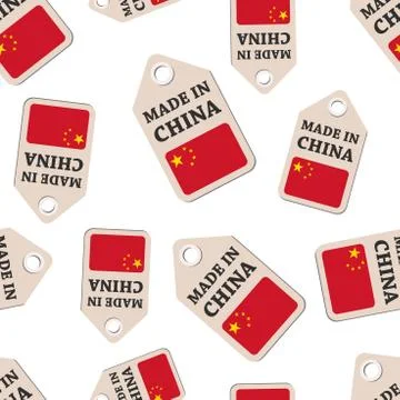 Hang tag made in China sticker with flag seamless pattern background. Busines Stock Illustration