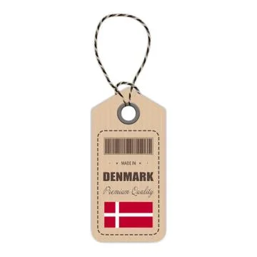 Hang Tag Made In Denmark With Flag Icon Isolated On A White Background. Vector Stock Illustration