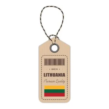 Hang Tag Made In Lithuania With Flag Icon Isolated On A White Background. Vector Stock Illustration