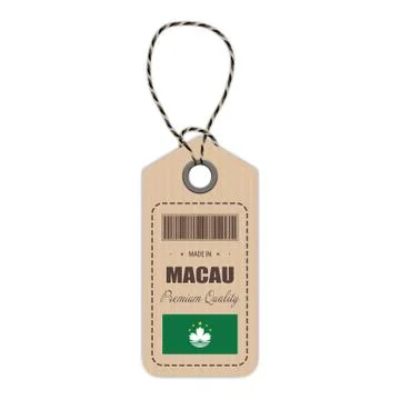 Hang Tag Made In Macau With Flag Icon Isolated On A White Background. Vector Stock Illustration