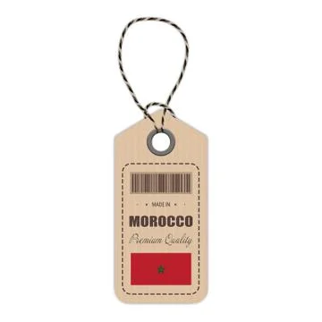 Hang Tag Made In Morocco With Flag Icon Isolated On A White Background. Vector Stock Illustration
