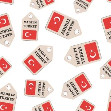 Hang tag made in Turkey sticker with flag seamless pattern background. Busine イラスト素材