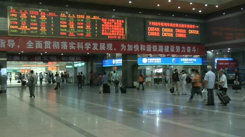 Hang Zhou Train Station Fast Motion 5 Stock Footage