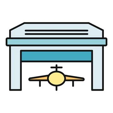 Hangar building with airplane preparing for flight Ilustración de archivo