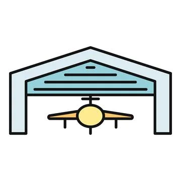 Hangar building storing an airplane inside icon Stock Illustration