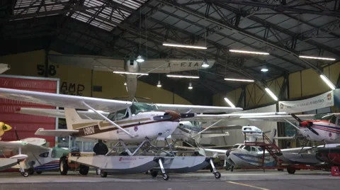 Hangar full of float planes  Stock Footage 43317122