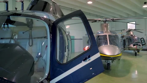 A hangar for storing helicopters Stock Footage 239567701