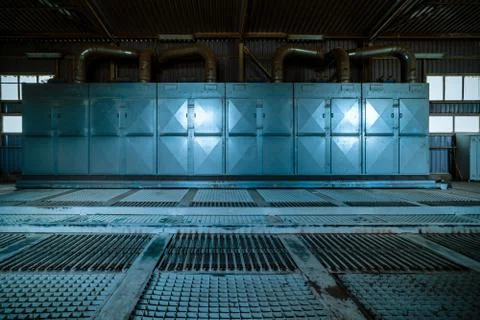 Hangar for unloading wheat. Powerful dust extraction system. Stock Photos