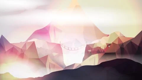 Hangbridge in the Mountains - Vector Illustration Stock Illustration