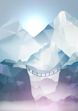 Hangbridge in the Mountains - Vector Illustration Stock Illustration