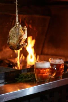Hanged Chicken Grill Stock Photos