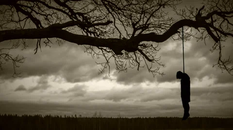 Hanged man on gloomy background close range Video stock 61013449