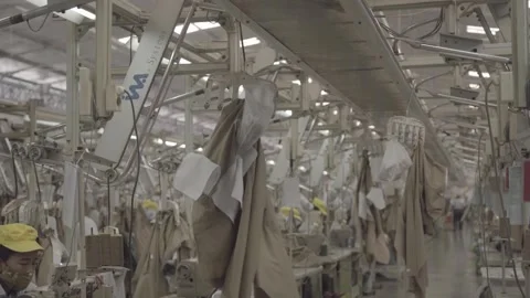 Hanger Conveyor system in textile factory Stock Footage 248798699