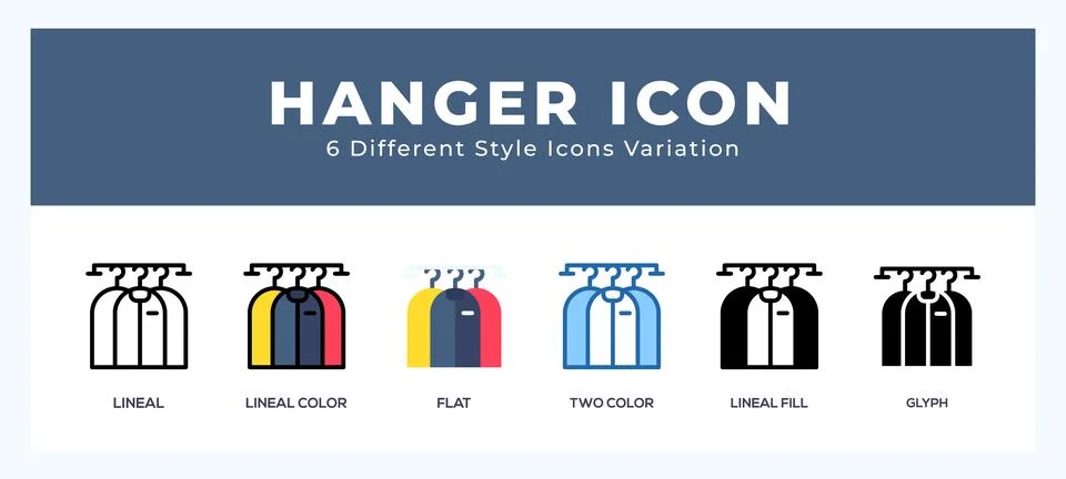 Hanger icon set with different styles. Design elements for logo. Vector ill.. Stock Illustration