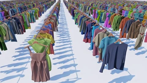 Hangers with clothes on the rail in the store Stock Footage 237337267