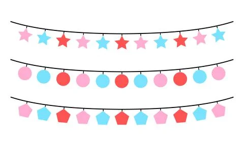 Hangging banner. Party Background with Flags, star, circle, Pentagon. Vector  Stock Illustration