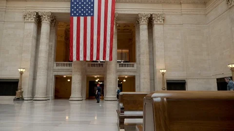 Hanging American Flag Stock Footage 129521423