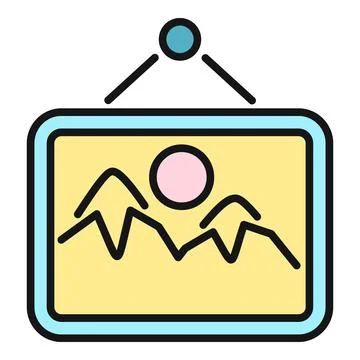 Hanging artwork representing mountain landscape in a frame Stock Illustration