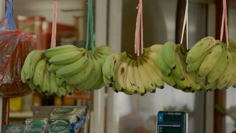 Hanging bananas Stock Footage 90406670