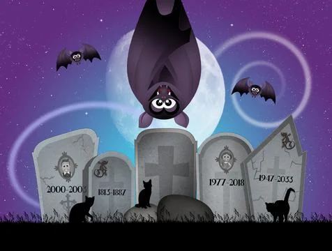 Hanging bat in the cemetery Stock Illustration