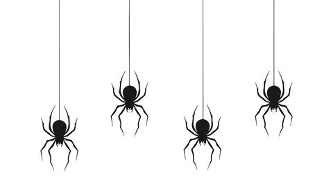 Hanging black spiders on threads Halloween vector Stock Illustration