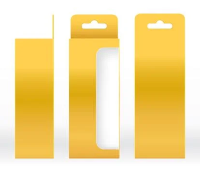 Hanging Box Gold window shape cut out Packaging Template blank Stock-Illustration