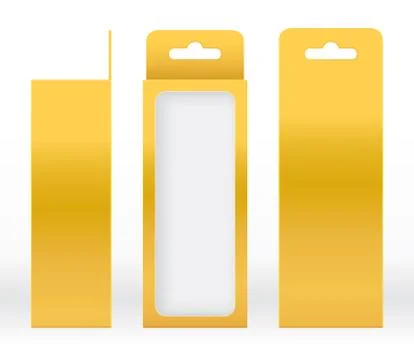 Hanging Box Gold window shape cut out Packaging Template blank. Luxury Empty 스톡 일러스트