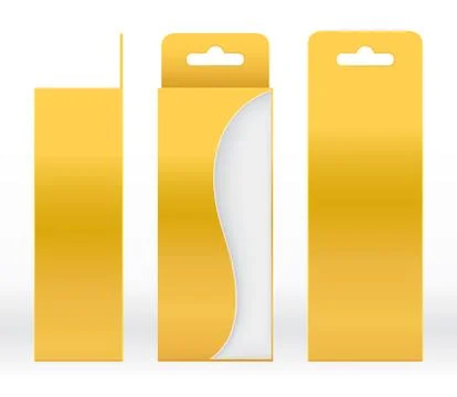 Hanging Box Gold window shape cut out Packaging Template blank Luxury Empty Stock Illustration