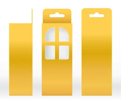 Hanging Box Gold window shape cut out Packaging Template blank Luxury Empty Illustrazione stock